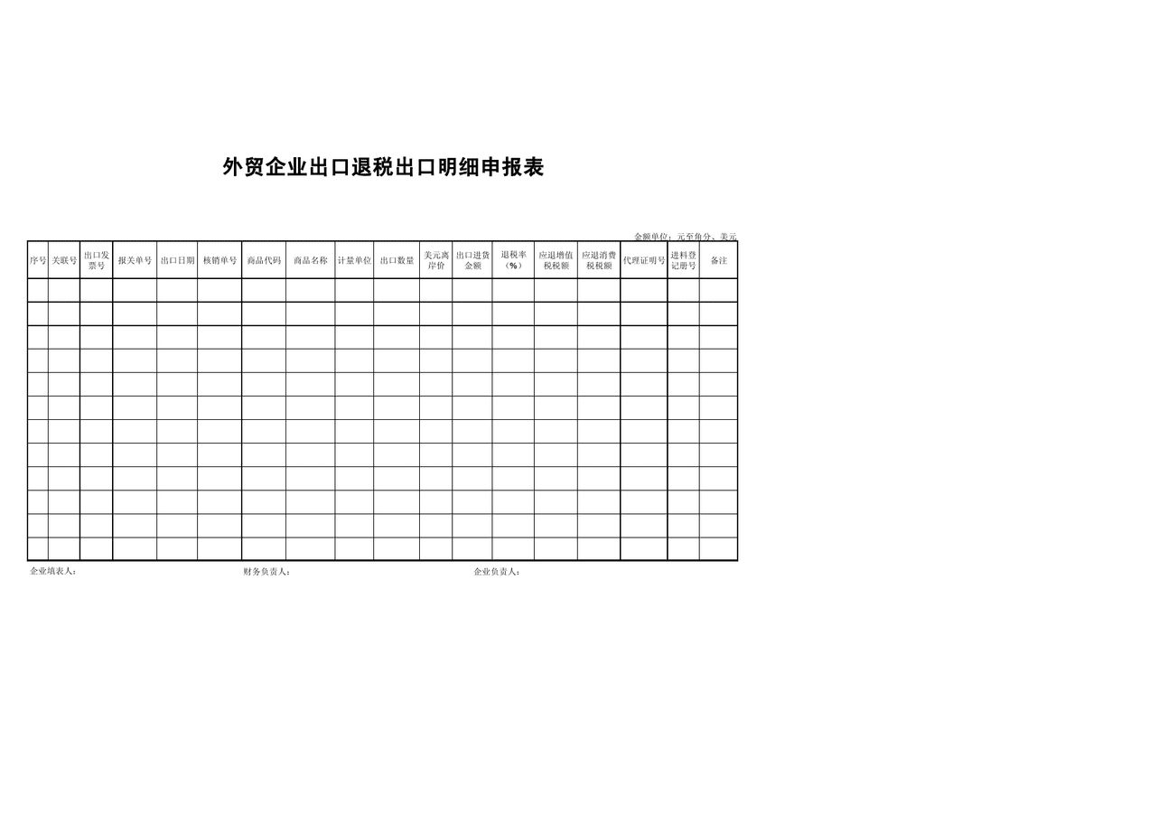 外贸企业出口退税出口明细申报表