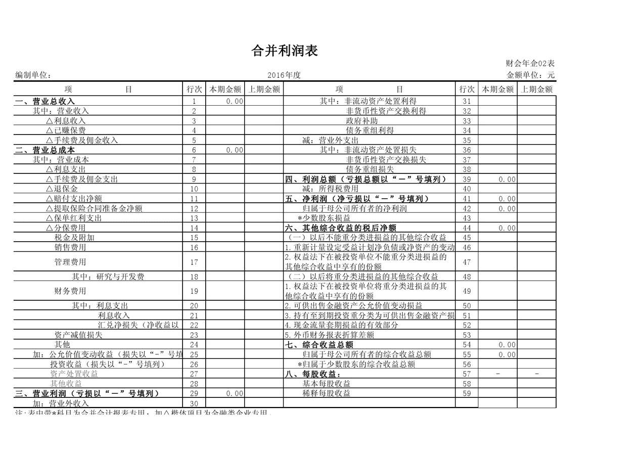 合并财务报表模板